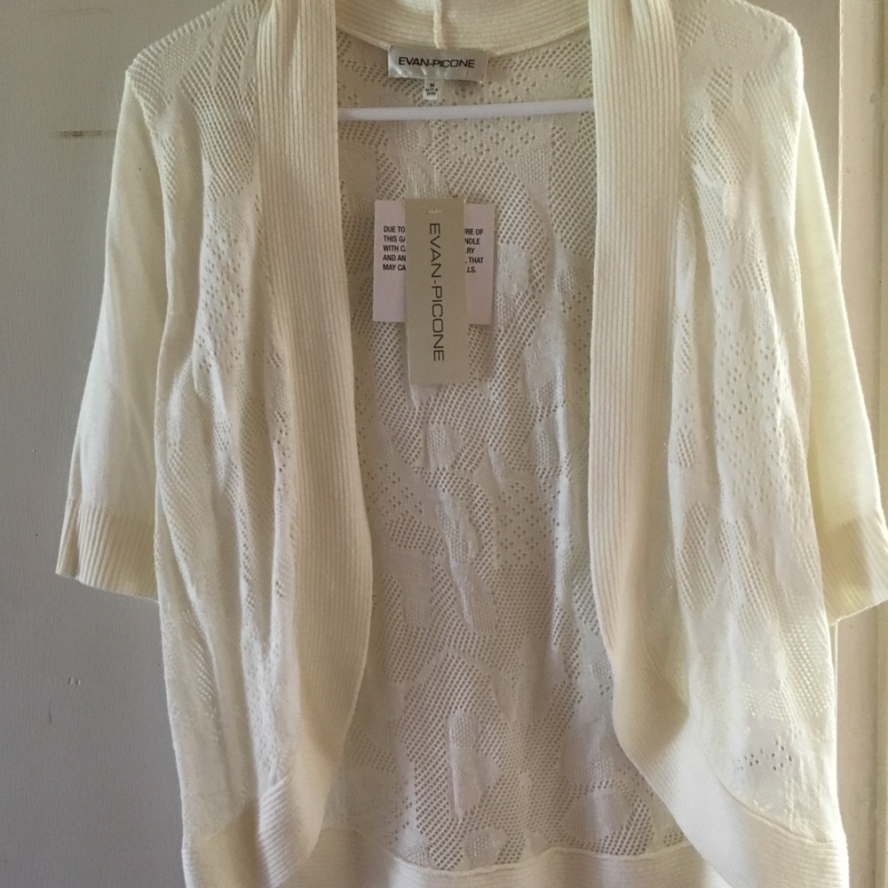 Evan Picone crochet style 3/4sleeve ivory cardigan